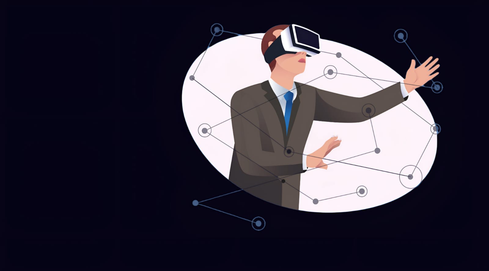 Illustration of a employee using a VR headset, symbolizing the use of AR/VR for immersive training in employee development and engagement in 2024.