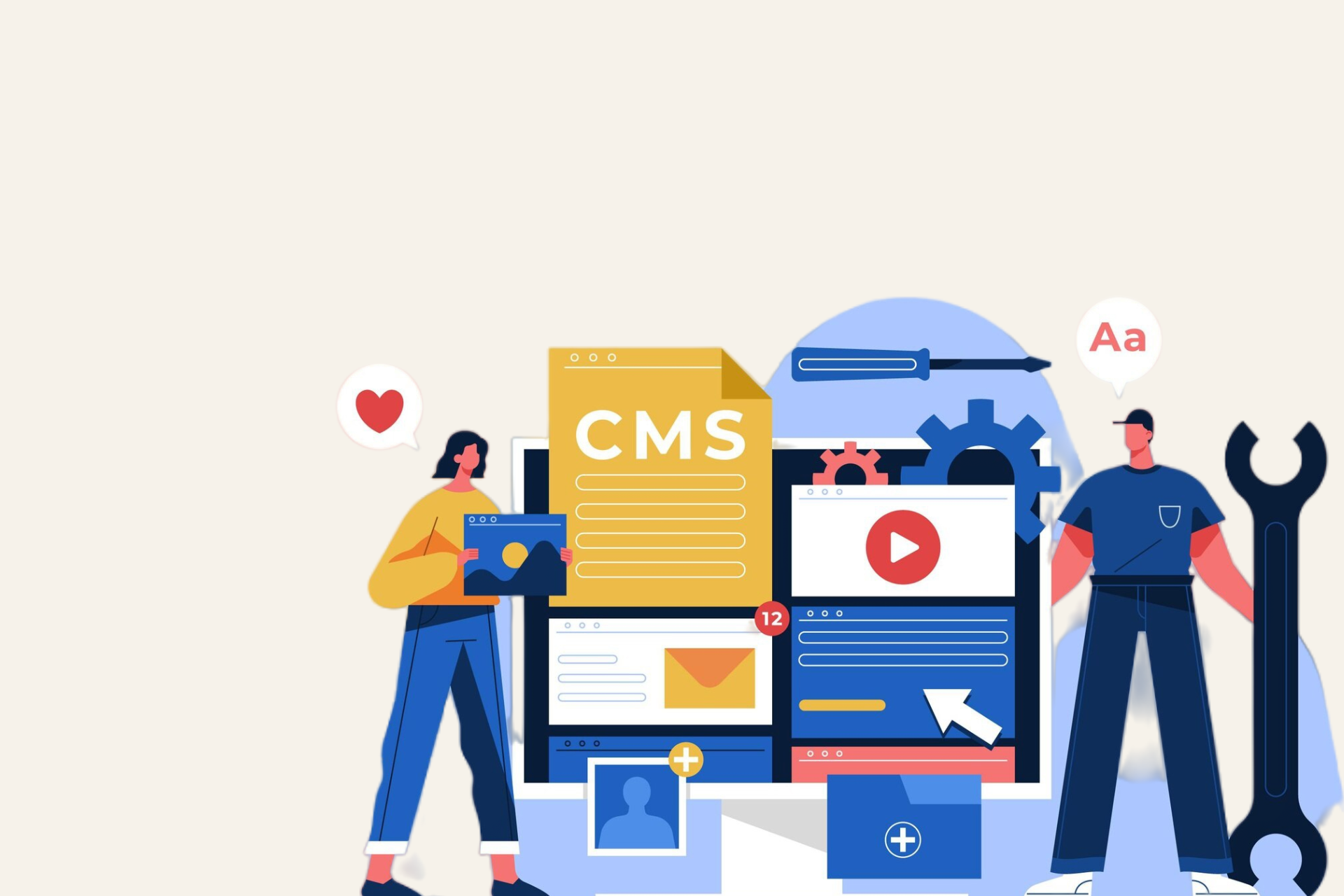 Content Management System with icons for content creation and management, symbolizing streamlined digital workflows and enhanced user engagement for business growth.