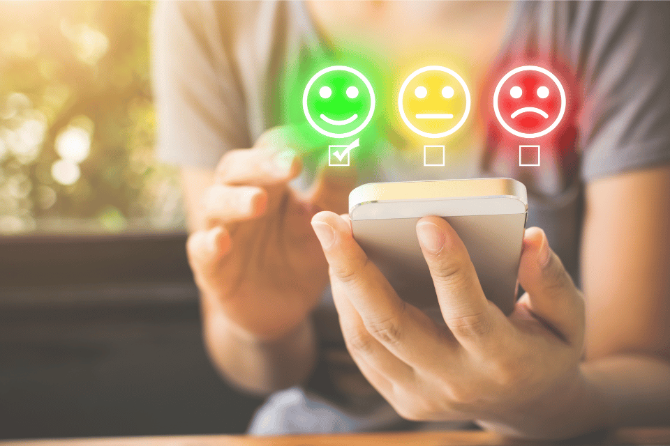 A person selecting preferences on a digital screen, symbolizing personalized customer experience and satisfaction.
