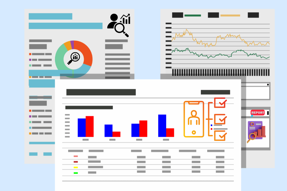 Illustration of customer experience data reports for business success and growth.