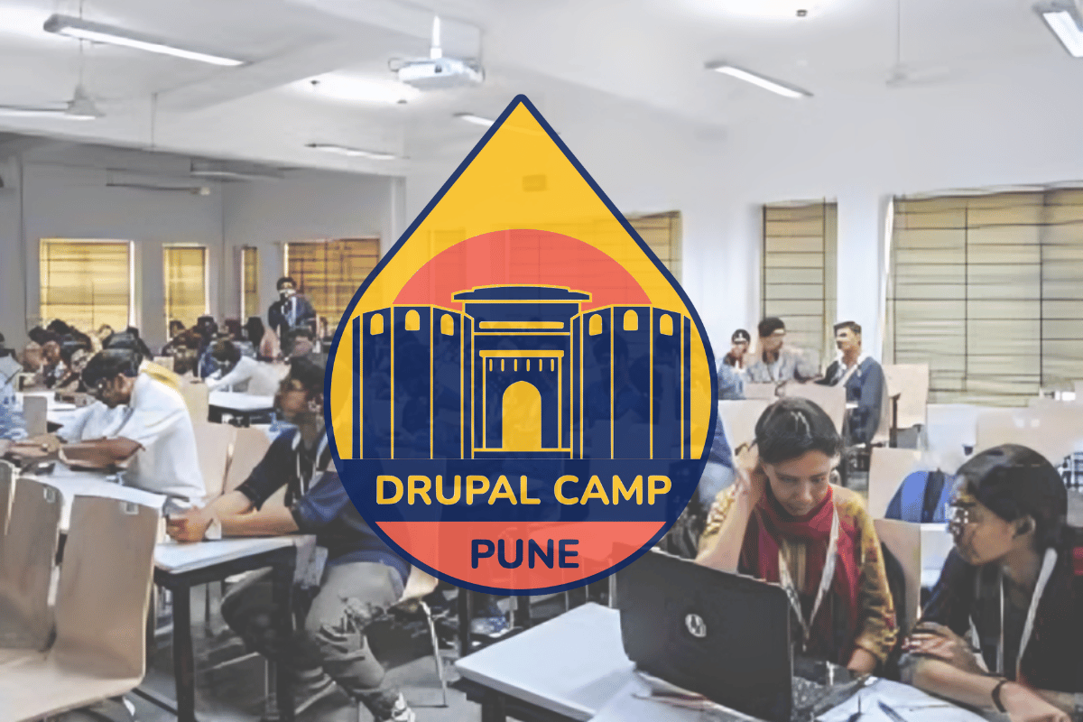 Participants attending a Drupal workshop at DrupalCamp Pune, focused on Drupal level up.