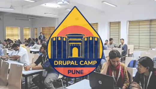 Participants attending a Drupal workshop at DrupalCamp Pune, focused on Drupal level up.